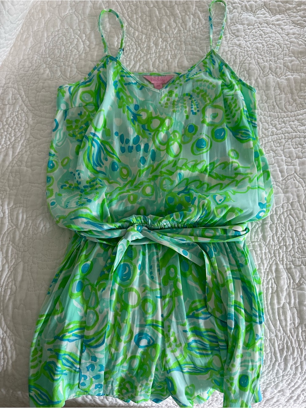 Lily Pulitzer Neon Green & Aqua Spaghetti Strap romper XXS never worn